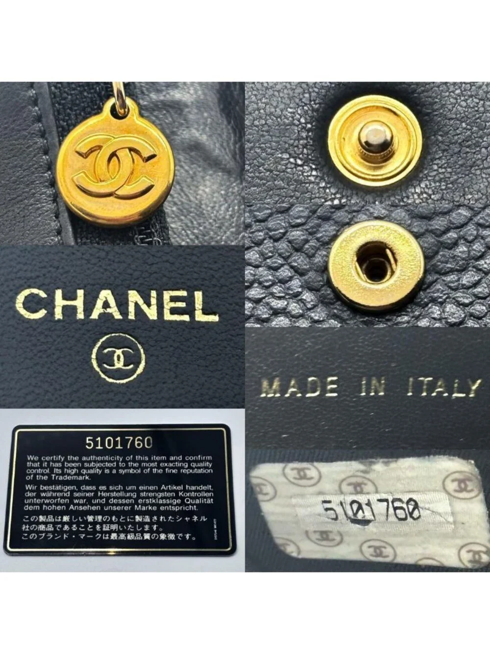 Chanel Wallet Jumbo CC Logo Caviar Trifold Charm Black